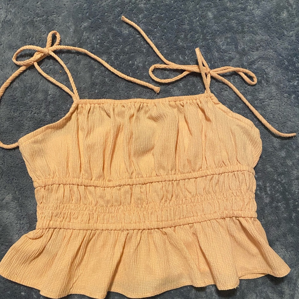 Forever 21 Pink Sleeveless Camisole with Smocked Ruffles and Tie Front